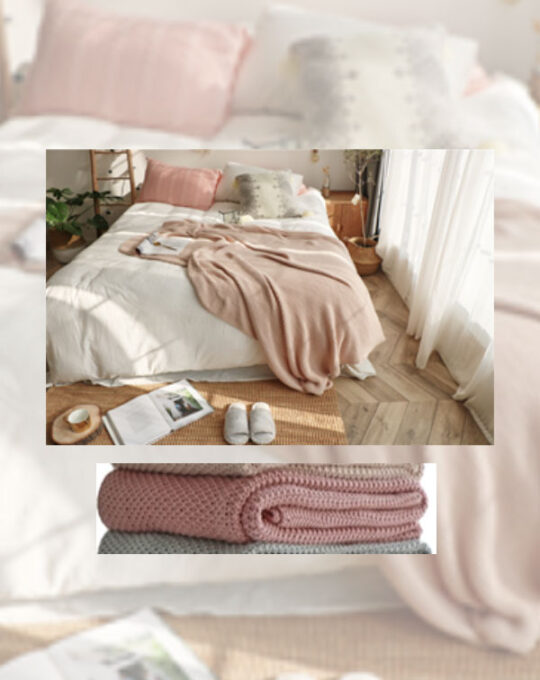 Cotton-Knitted-Throw-Pink